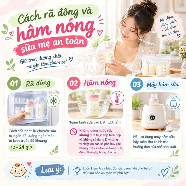 Cách rã đông và hâm nóng sữa mẹ an toàn